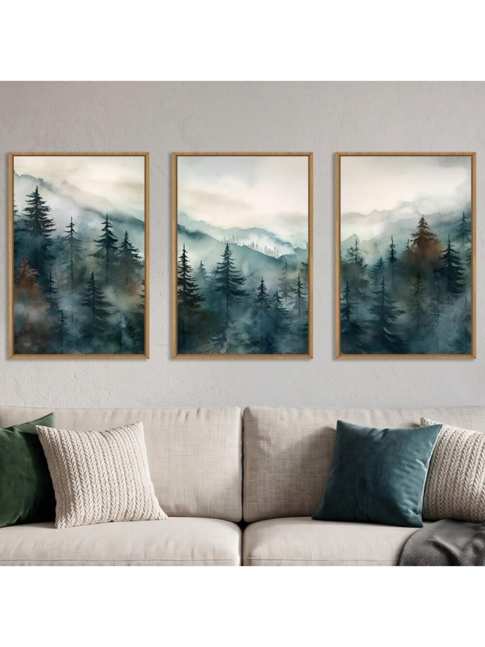 Watercolor Mountain Forest Framed Canvas Art Set - 3 Piece Wall Decor, 16"x24